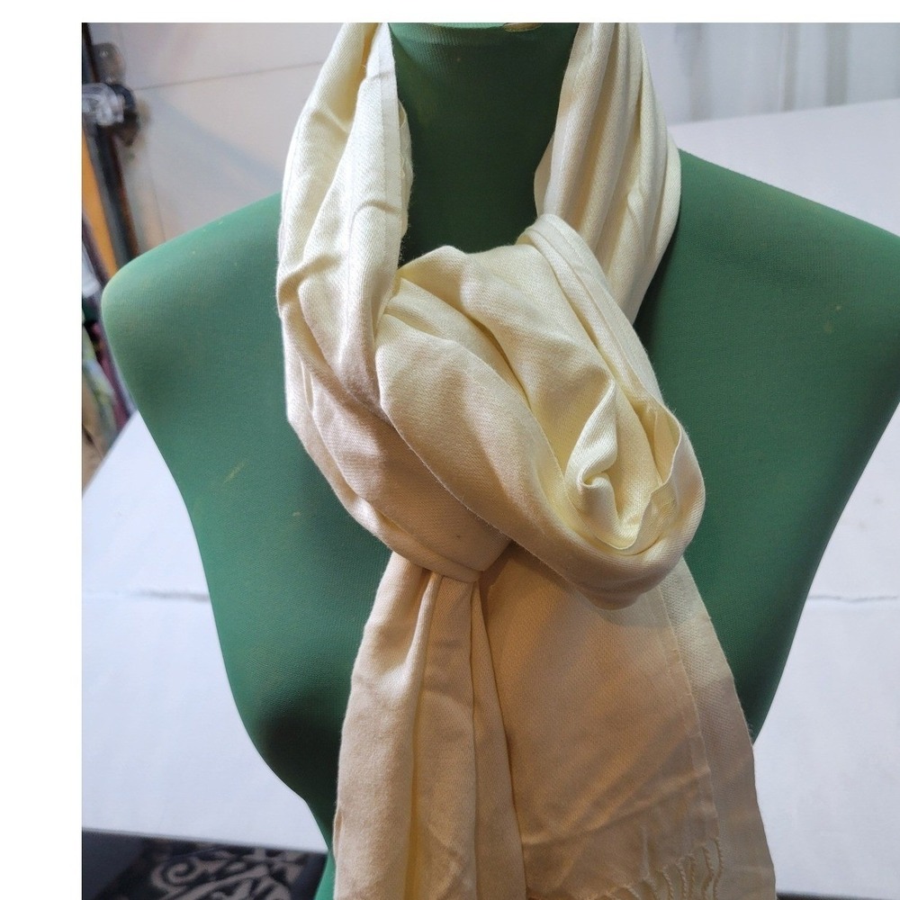Jones New York Cream Pashmina Scarf Fringe Trim Off White Wrap Shawl 2500